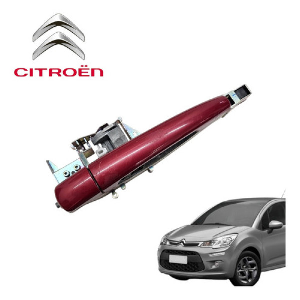 Maçaneta Externa Traseira Direita Citroën C3 2012 A 2016 Vermelho Traseira