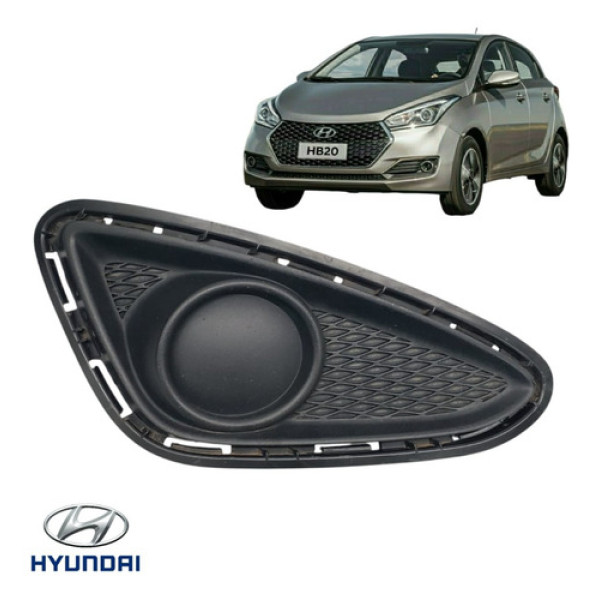 Grade Farol Milha Direito Sem Furo Hyundai Hb20 2013 A 2015 Preto