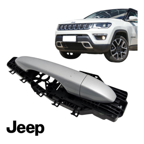 Maçaneta Externa Traseira Esquerda Jeep Compass 2016 A 2021 Prata Traseira