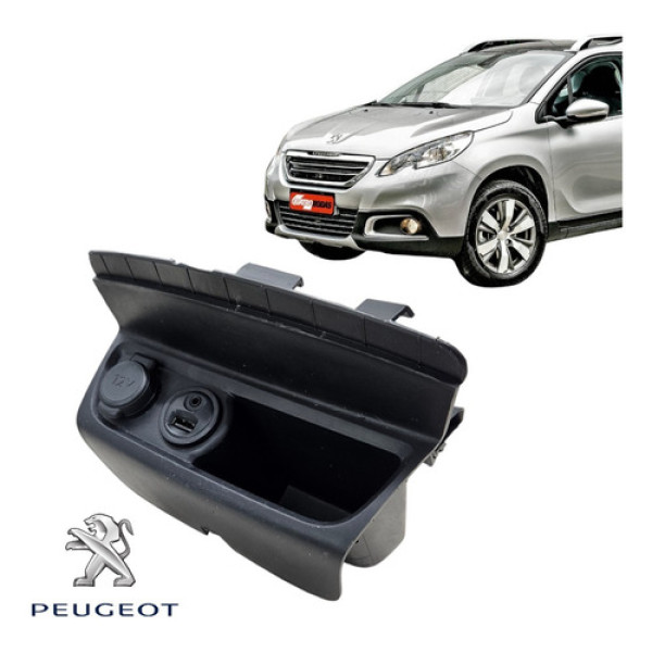 Porta Objetos Moldura Usb Peugeot 208 2008 A 2015 A 2020 Preto