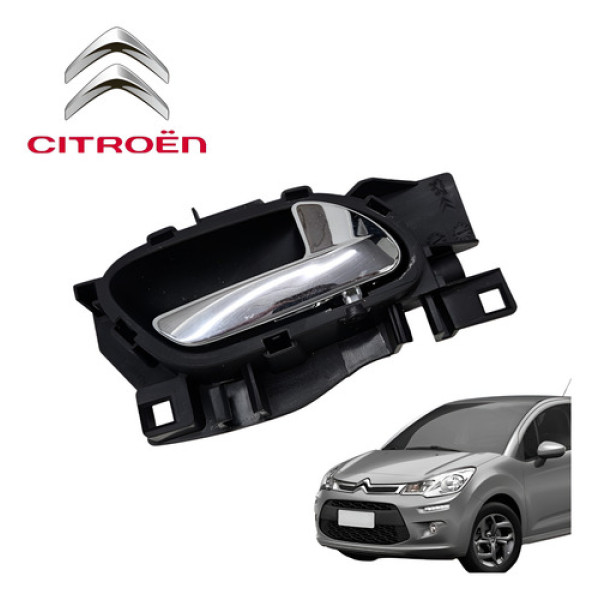 Maçaneta Interna Dianteira Esquerda Citroën C3 2012 A 2016 Prata Dianteira