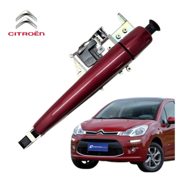 Maçaneta Externa Traseira Esquerda Citroen C3 2013 A 2018 Vermelho Traseira